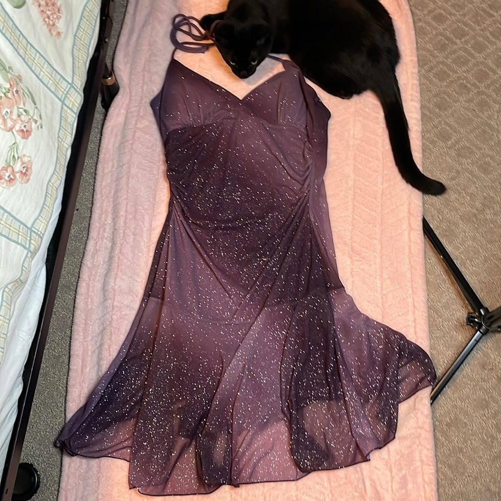 Purple Sparkly Flared Dress Large